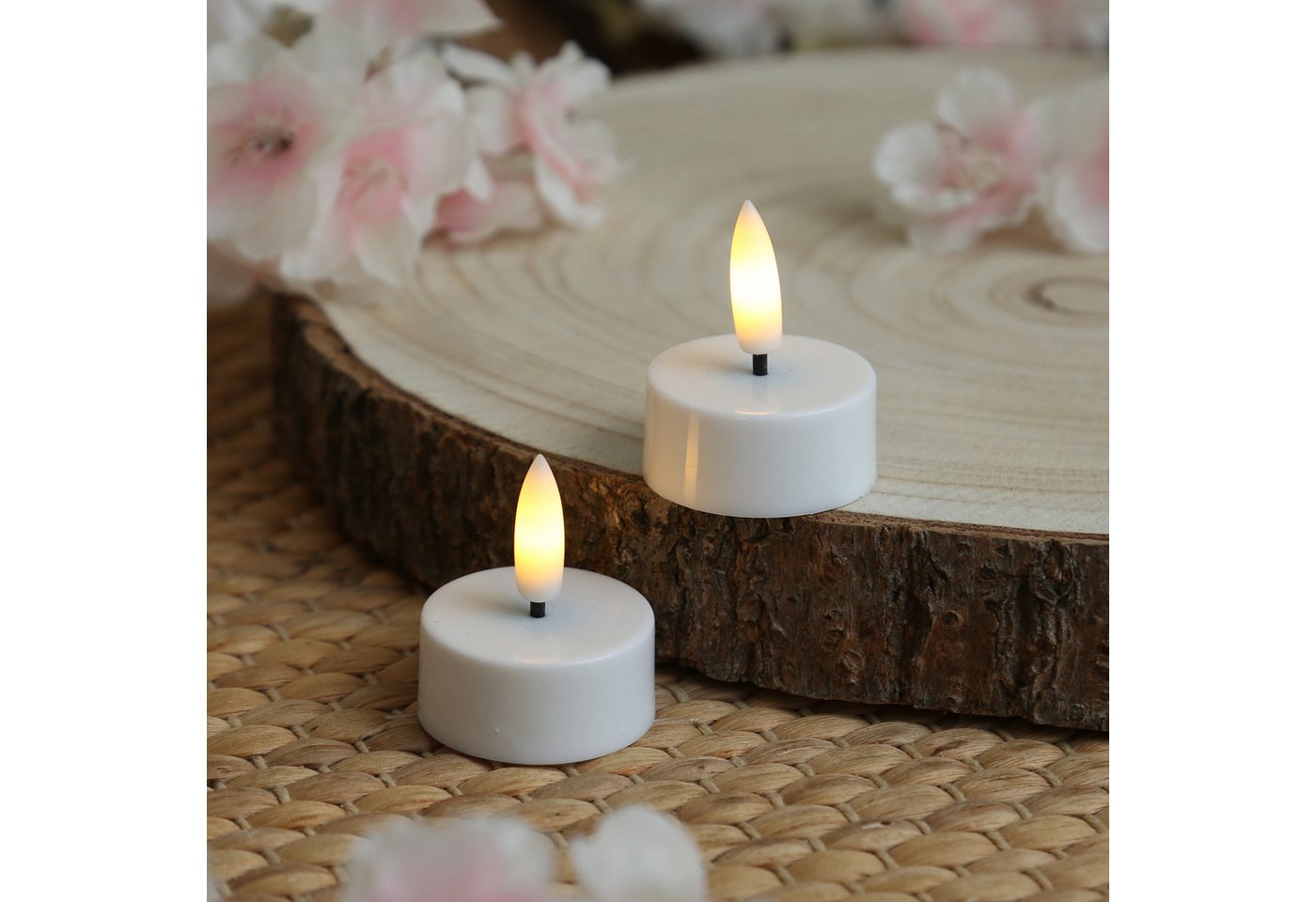 Adilina LED-Teelicht LED Teelichter mit Batterien Timer flackernd D: 3,8cm weiß 6er Set, LED Classic, warmweiß (2100K bis 3000K) Bild 2