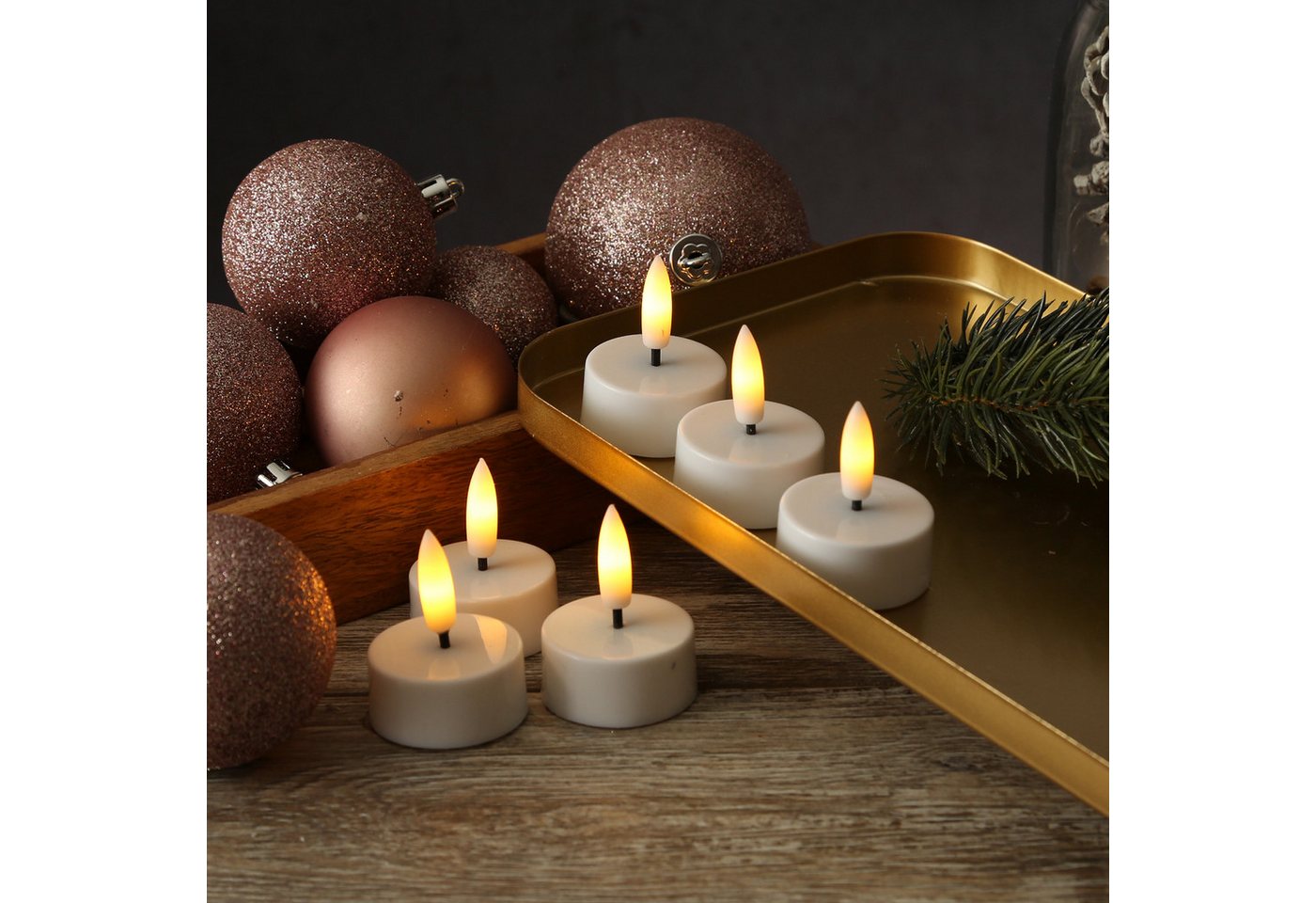 Adilina LED-Teelicht LED Teelichter mit Batterien Timer flackernd D: 3,8cm weiß 6er Set, LED Classic, warmweiß (2100K bis 3000K) Bild 5