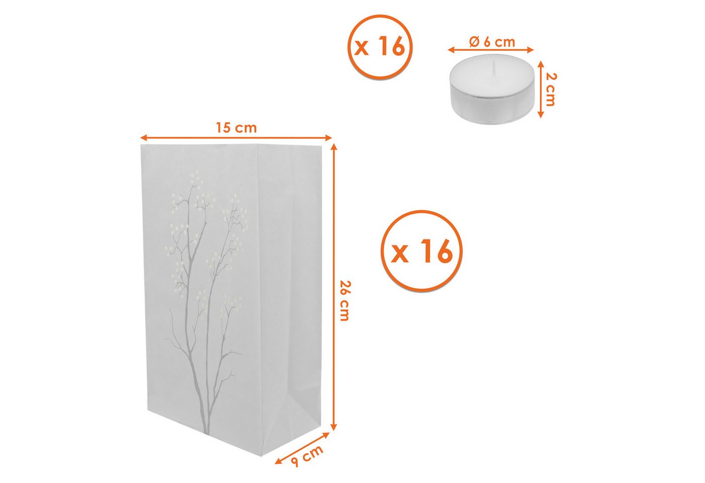 Spetebo Papierdekoration Lichtertüten Set inklusive 16 Teelichter mit 10 Stunden Brenndauer, Papierlaternen mit Strauch-Motiv Deko für Garten, Balkon oder Hochzeit Bild 2