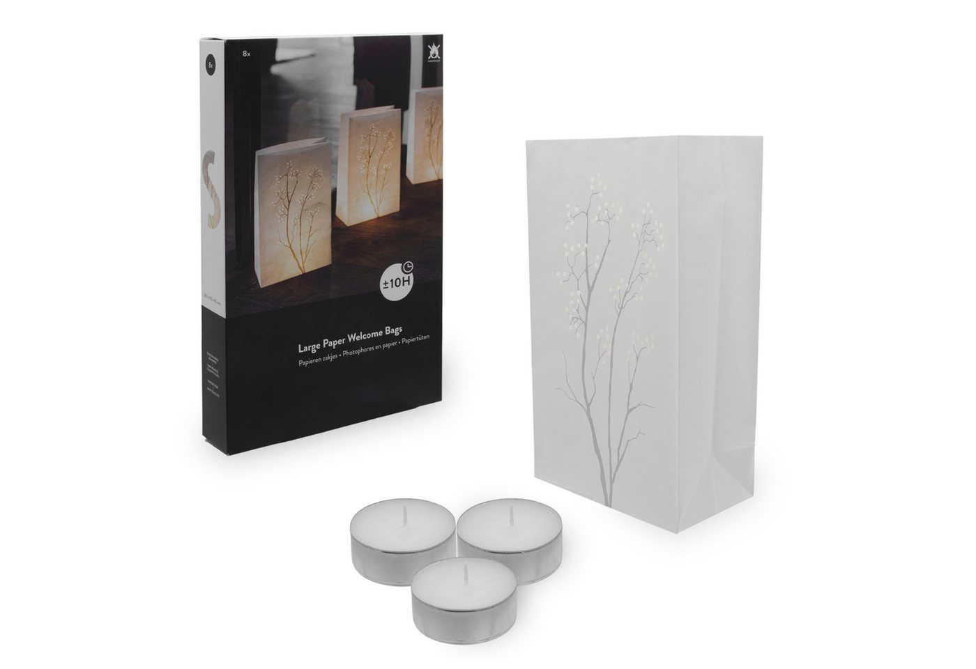 Spetebo Papierdekoration Lichtertüten Set inklusive 16 Teelichter mit 10 Stunden Brenndauer, Papierlaternen mit Strauch-Motiv Deko für Garten, Balkon oder Hochzeit Bild 5