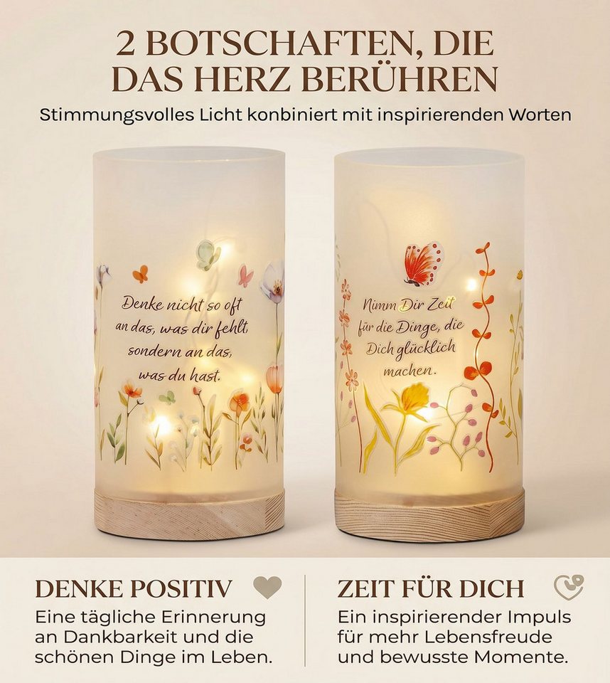 formano LED Dekolicht LED Deko Licht Glas 2er Set Leuchtdeko Zylinder mit Spruch & Timer, LED fest integriert Bild 3
