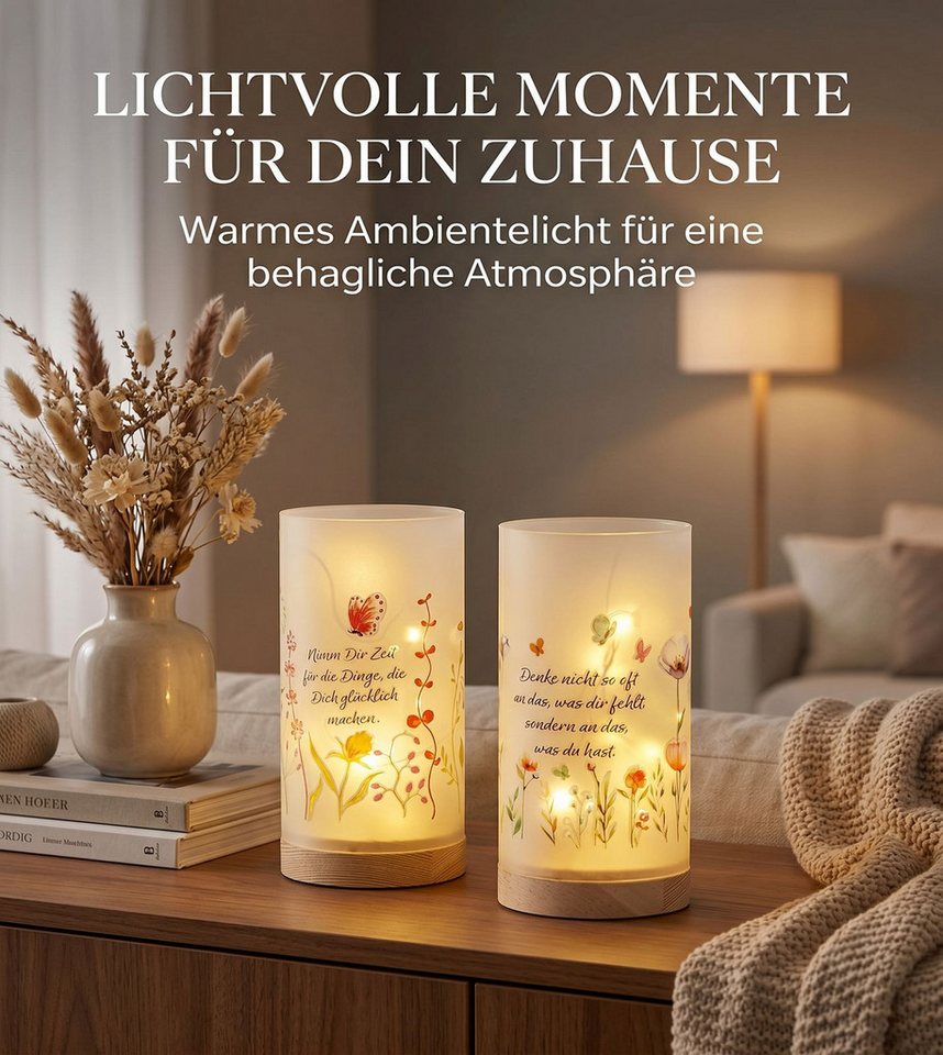 formano LED Dekolicht LED Deko Licht Glas 2er Set Leuchtdeko Zylinder mit Spruch & Timer, LED fest integriert Bild 5