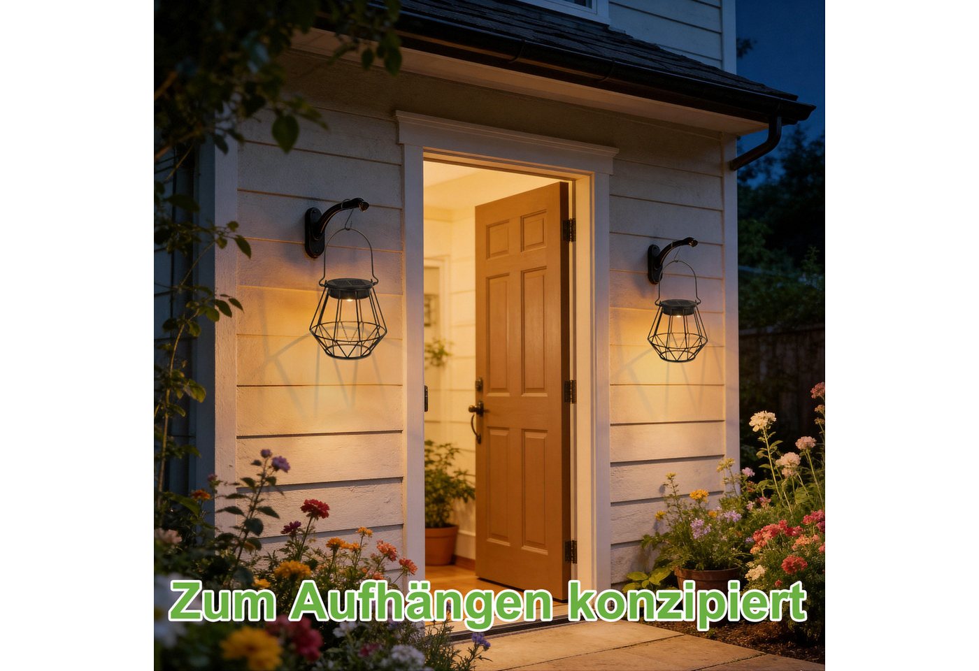 Kimjo LED Solarleuchte Hängende IP65 Solar-Außenlaternen für Balkon Terrasse, LED Lampenperlen, Warmweiß, Solarbetrieben, IP65 wetterfest, hängend & stehend nutzbar Bild 3