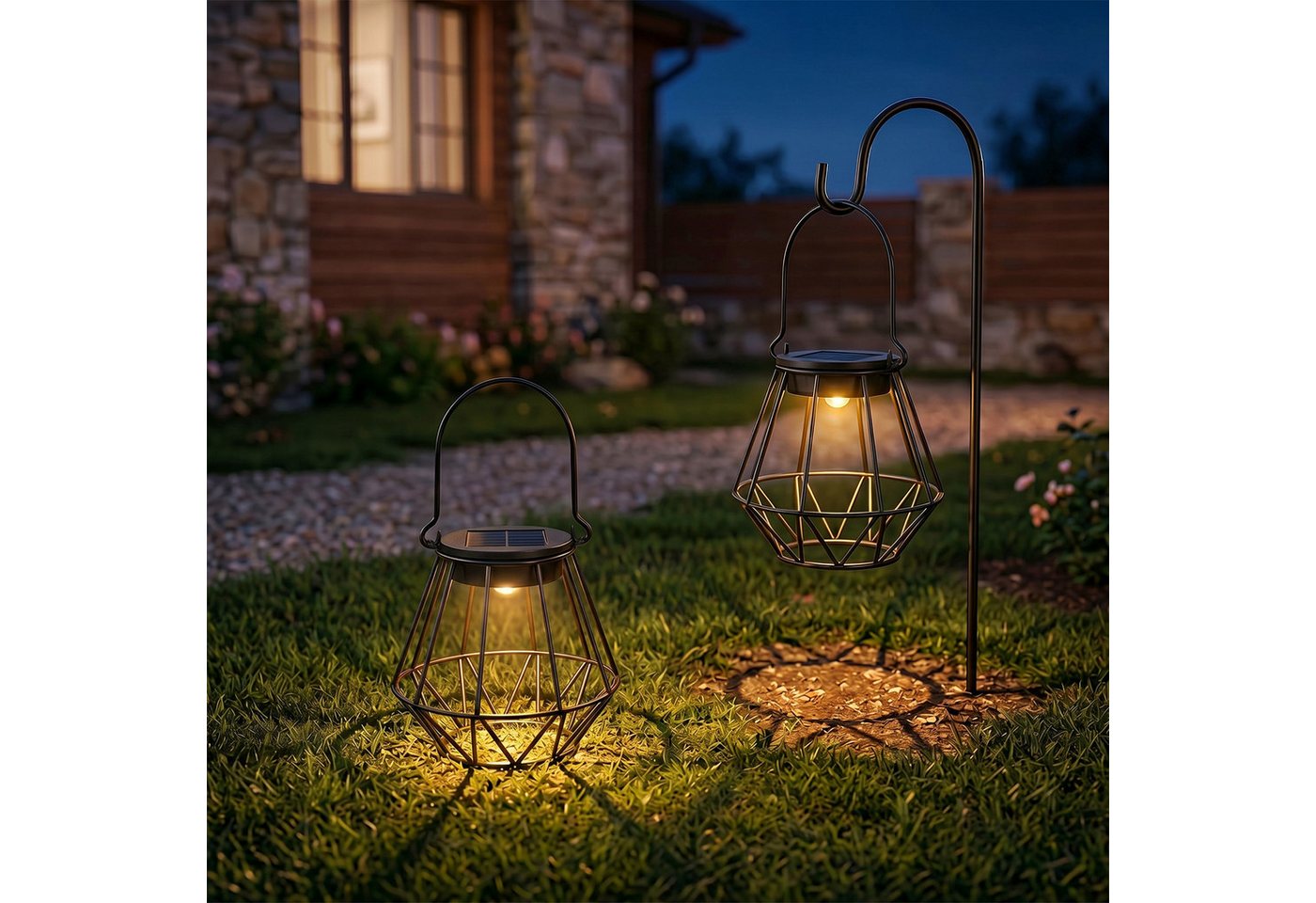 Kimjo LED Solarleuchte Hängende IP65 Solar-Außenlaternen für Balkon Terrasse, LED Lampenperlen, Warmweiß, Solarbetrieben, IP65 wetterfest, hängend & stehend nutzbar Bild 4
