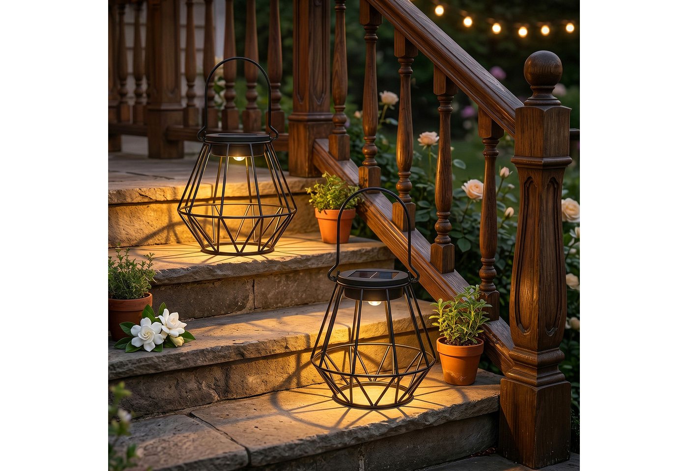 Kimjo LED Solarleuchte Hängende IP65 Solar-Außenlaternen für Balkon Terrasse, LED Lampenperlen, Warmweiß, Solarbetrieben, IP65 wetterfest, hängend & stehend nutzbar Bild 5