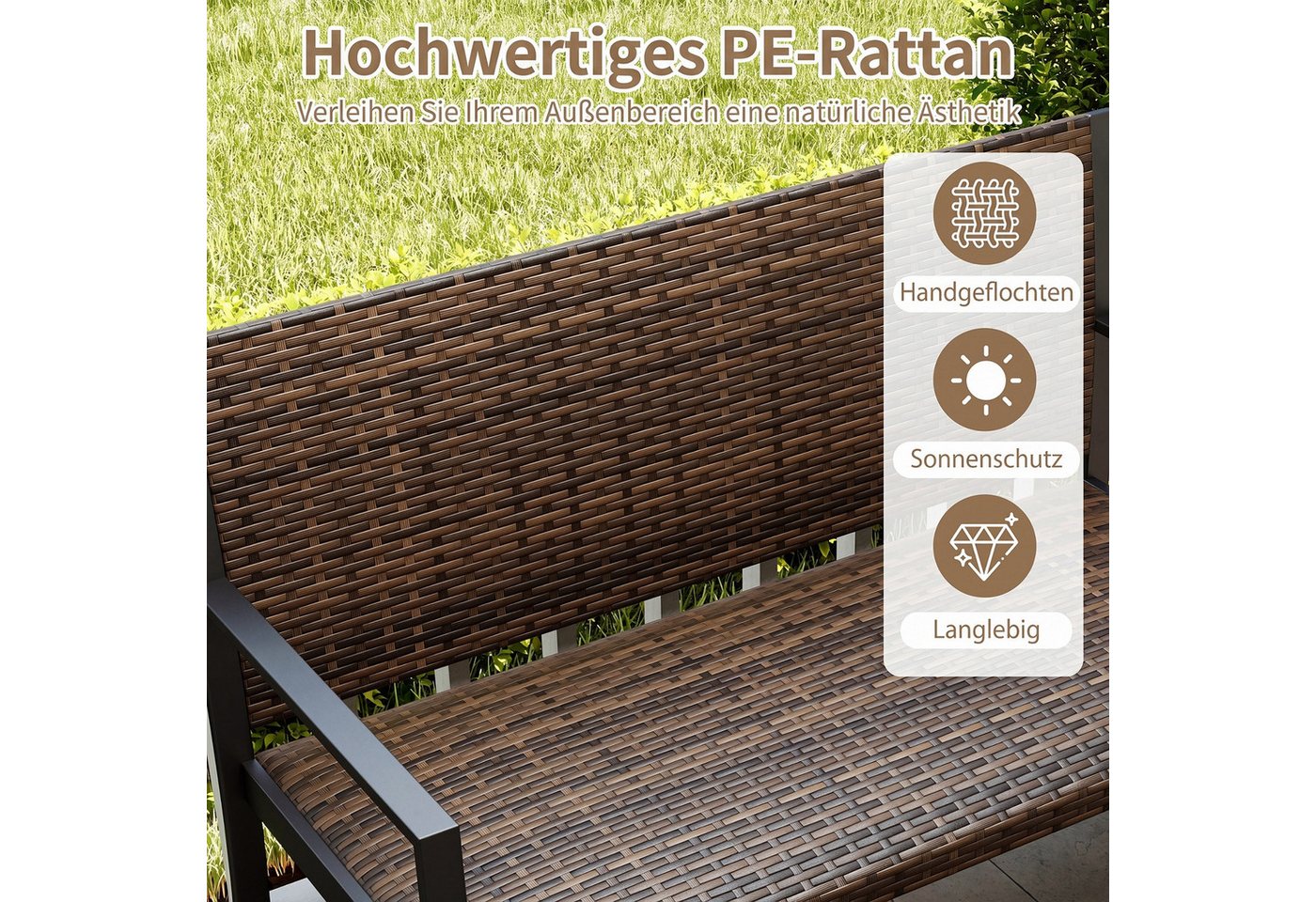 COSTWAY Gartenbank, wetterfest, Polyrattan Sitzbank mit gepolsterter Sitz 360kg Bild 2