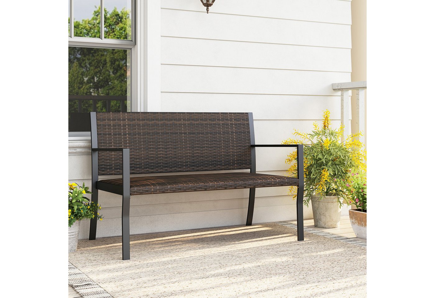 COSTWAY Gartenbank, wetterfest, Polyrattan Sitzbank mit gepolsterter Sitz 360kg Bild 4