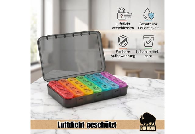 BigDean Pillendose Tablettenbox 7 Tage 4 Fächer pro Tag, Tragbar (1 St)