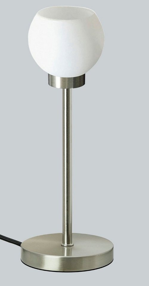 TRANGO LED Tischleuchte, 2018-06 LED Schreibtischlampe in Nickel matt mit satinierte Glasschirm Serie *EARTH * Tischlampe, Nachttischlampe, Fensterbankleuchte, inkl. 1x 4.5 Watt LED Modul Leuchtmittel 3000K warmweiß