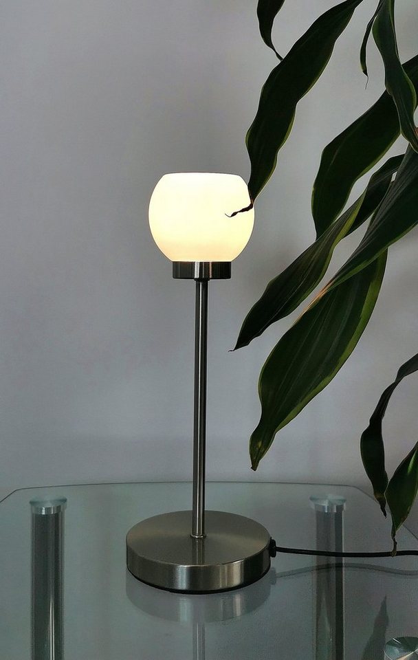 TRANGO LED Tischleuchte, 2018-06 LED Schreibtischlampe in Nickel matt mit satinierte Glasschirm Serie *EARTH * Tischlampe, Nachttischlampe, Fensterbankleuchte, inkl. 1x 4.5 Watt LED Modul Leuchtmittel 3000K warmweiß Bild 3