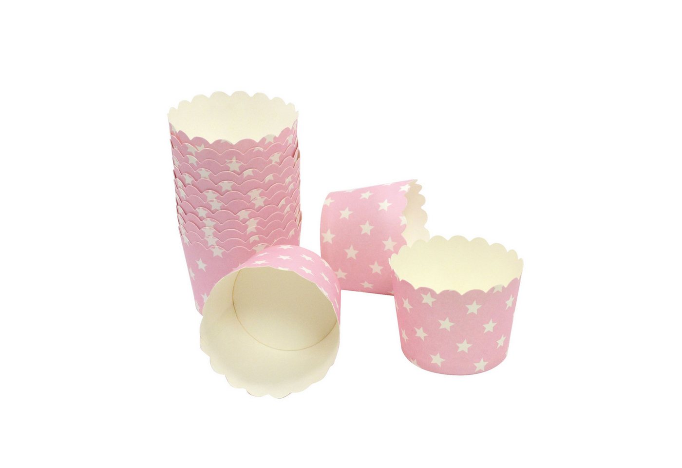 Frau WUNDERVoll Muffinform 50 Muffin Backformen rosa, weisse Sterne Durchmesser 5cm, Höhe 4,5cm, (50-tlg)