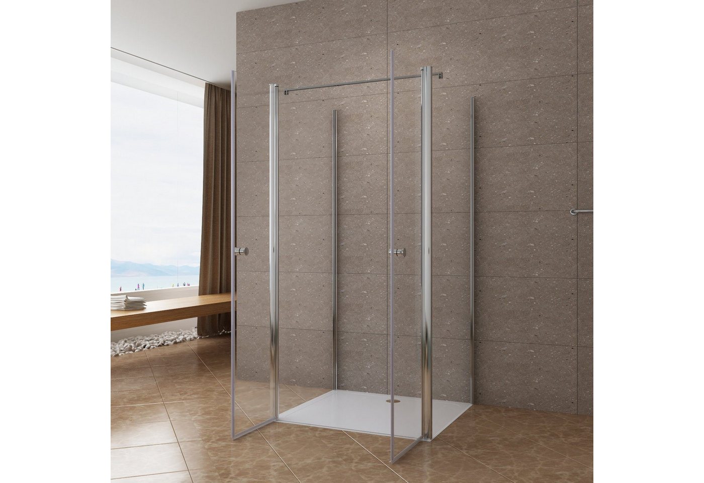 AQUABATOS Eckdusche Duschkabine Eckeinstieg U Kabine Eckdusche Pendeltür Schwingtür, BxT: 85x75 cm, 6 mm Einscheibensicherheitsglas mit Nanobeschichtung, barrierefrei einbaubar,Hebe-Senk-Mechanismus,Sicherheitsglas Bild 4