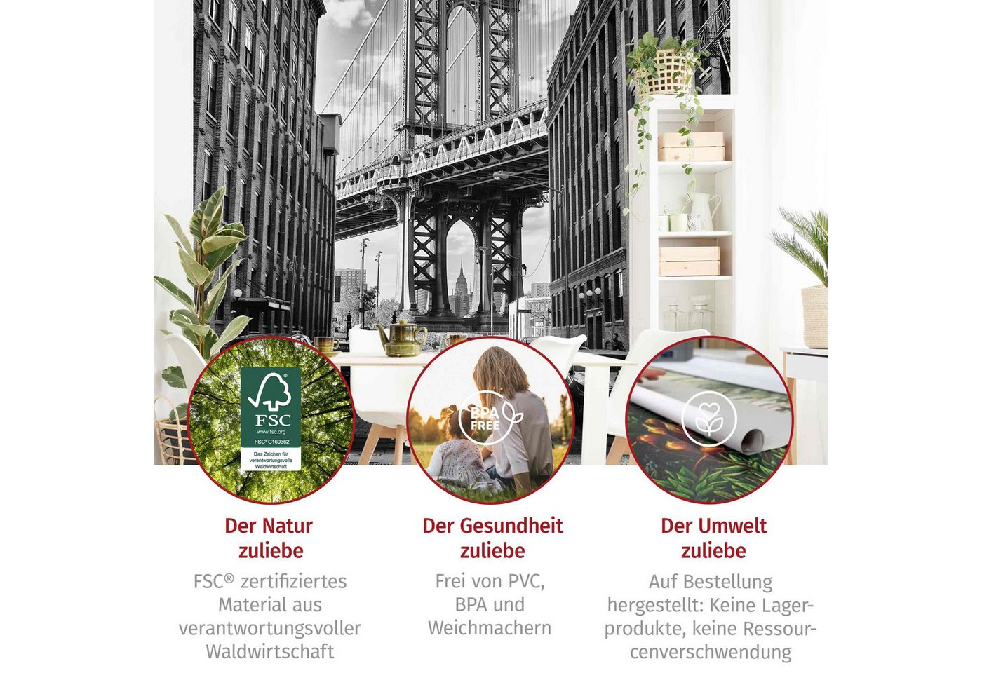 Bilderdepot24 Fototapete New York Manhattan Bridge Amerika Stadt Skyline Industrial Wanddeko, Glatt, Matt, (Vliestapete inkl. Kleister oder selbstklebend), Wohnzimmer Schlafzimmer Küche Flur Motivtapete Vliestapete Wandtapete Bild 2