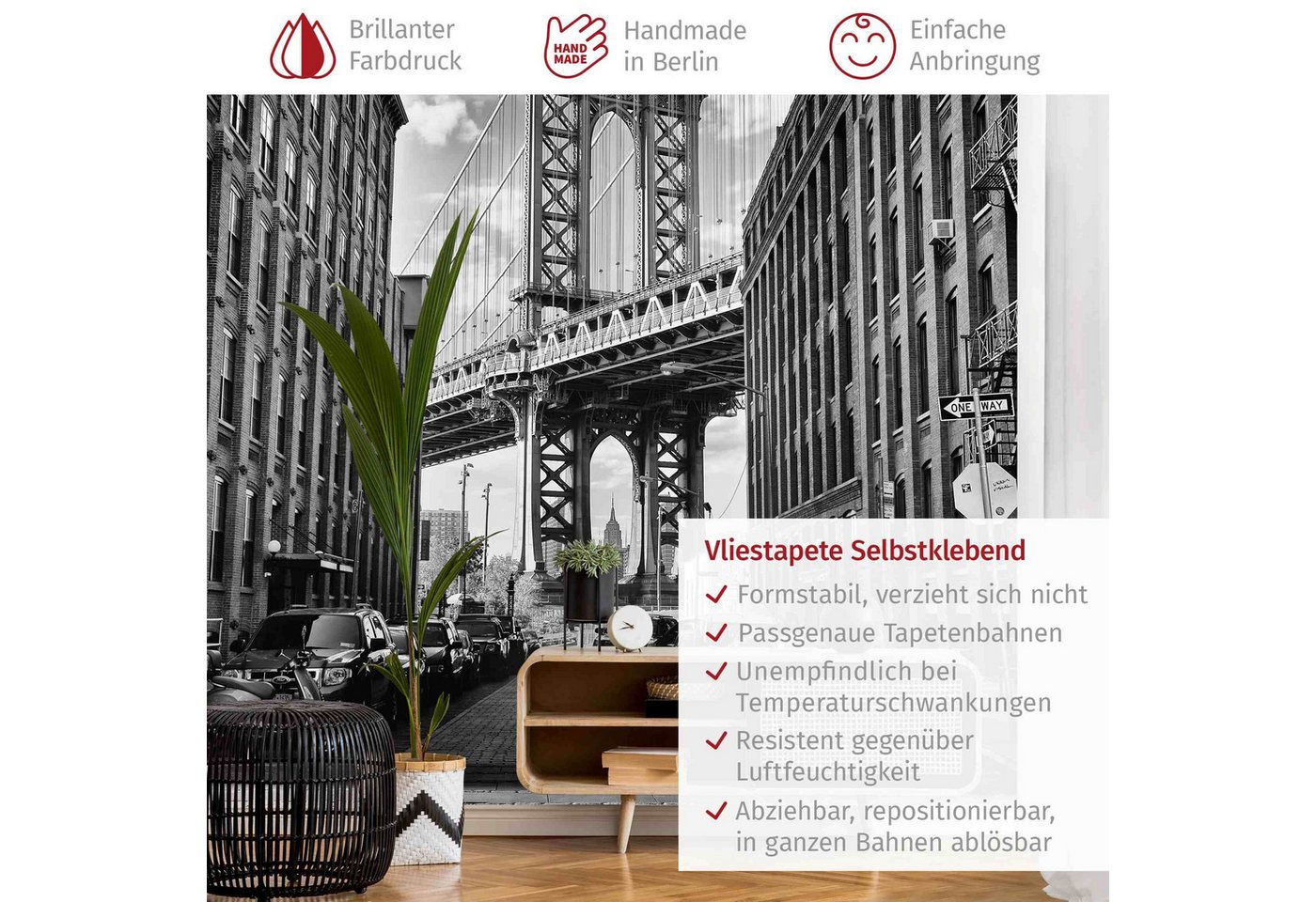 Bilderdepot24 Fototapete New York Manhattan Bridge Amerika Stadt Skyline Industrial Wanddeko, Glatt, Matt, (Vliestapete inkl. Kleister oder selbstklebend), Wohnzimmer Schlafzimmer Küche Flur Motivtapete Vliestapete Wandtapete Bild 4