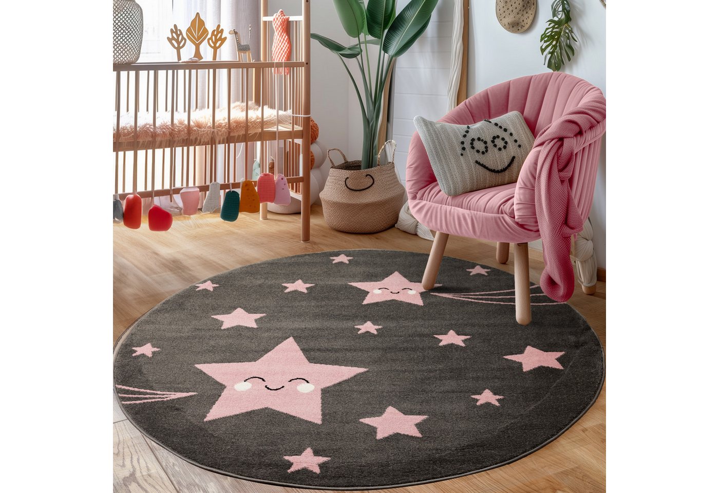 Carpettex Kinderteppich Sterne-Design, Läufer, Höhe: 11 mm, Kinderteppich Stern-Design Rosa Baby Teppich Kinderzimmer Pflegeleicht