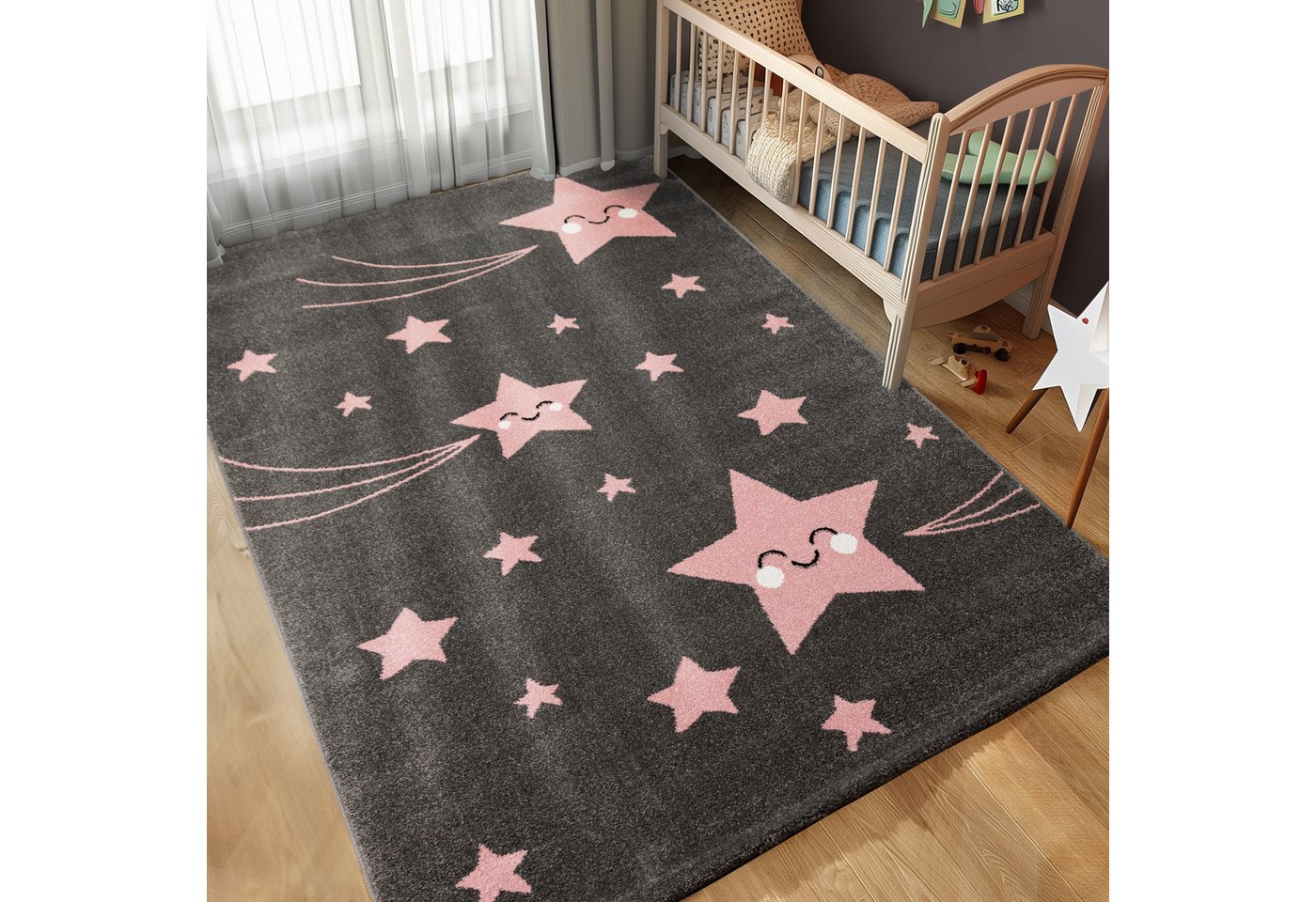 Carpettex Kinderteppich Sterne-Design, Läufer, Höhe: 11 mm, Kinderteppich Stern-Design Rosa Baby Teppich Kinderzimmer Pflegeleicht Bild 2