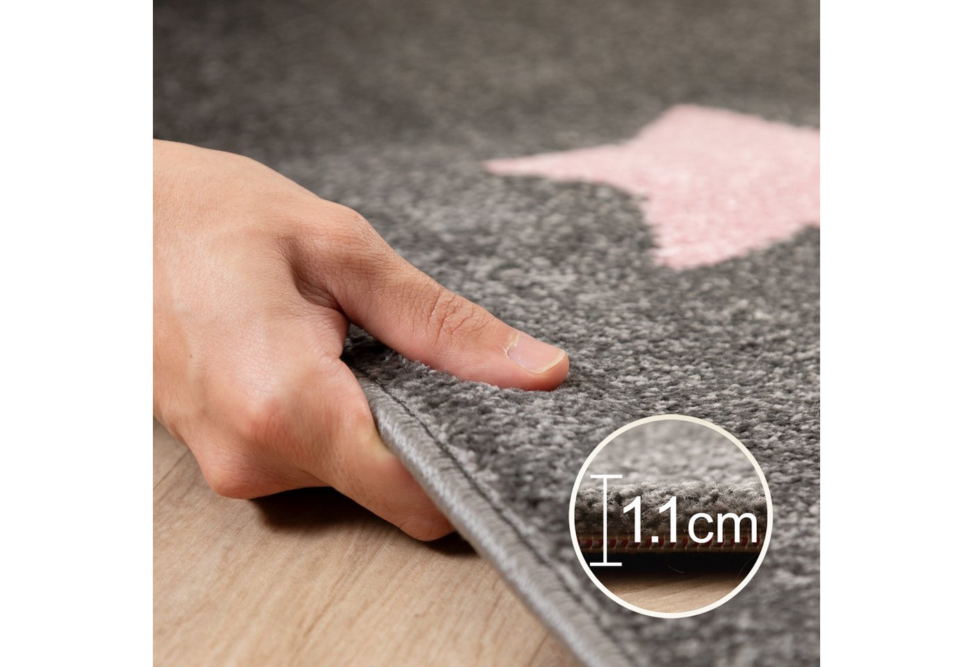 Carpettex Kinderteppich Sterne-Design, Läufer, Höhe: 11 mm, Kinderteppich Stern-Design Rosa Baby Teppich Kinderzimmer Pflegeleicht Bild 5