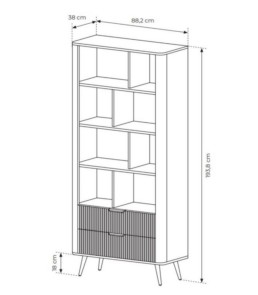 Compleo Bücherregal mit 2 Schubladen auf hohen Beinen BELLO, Glamour-Stil