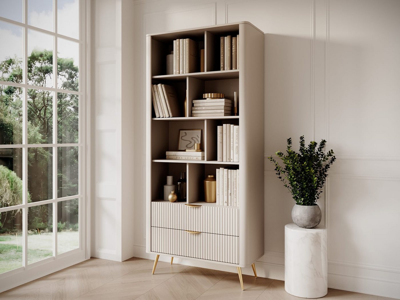 Compleo Bücherregal mit 2 Schubladen auf hohen Beinen BELLO, Glamour-Stil Bild 5