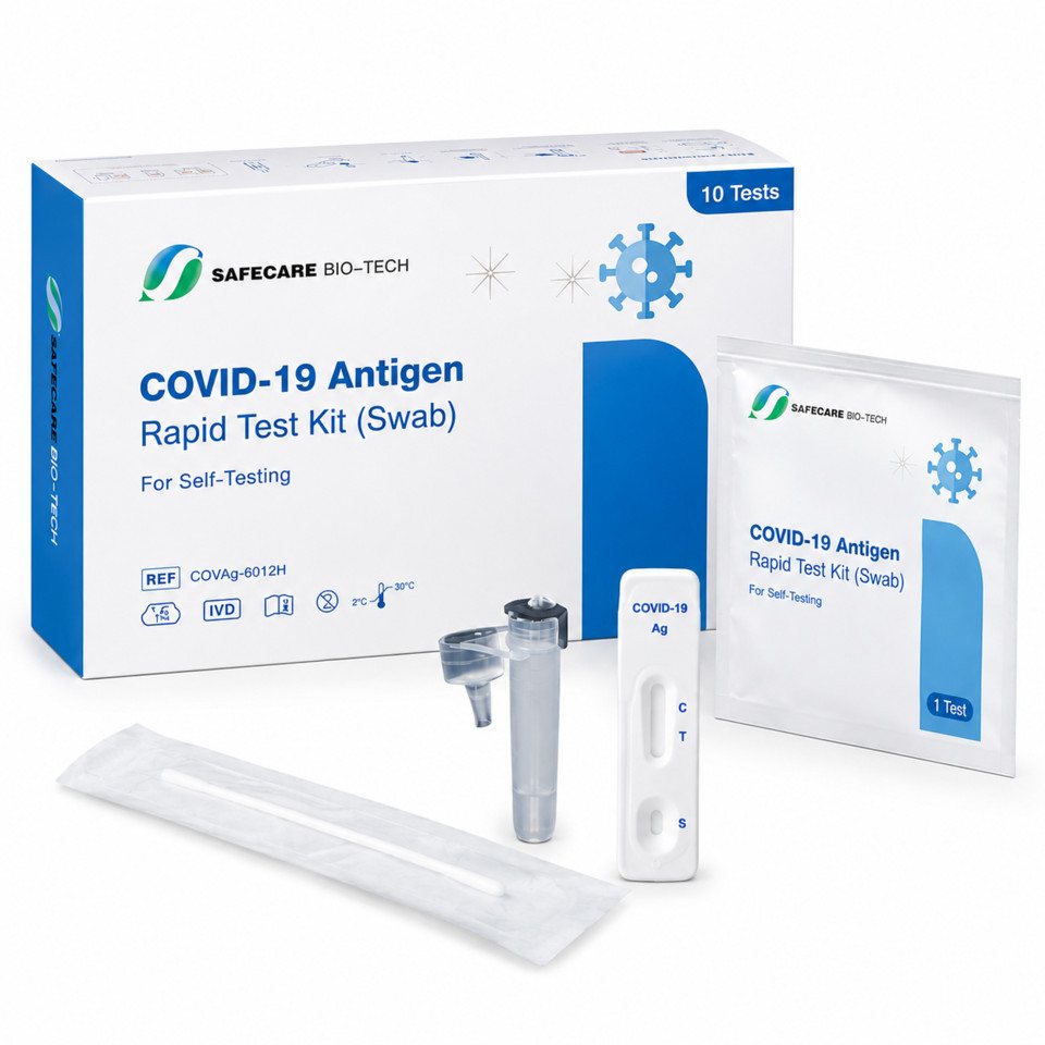 Safecare Bio-Tech Influenza-Schnelltest Corona Schnelltest Covid, MHD 2026, erkennt XEC und MC.13.2, 1 Messparameter, 10-tlg., Hohe Präzision, EU-konform, langlebig & zertifizierte Sicherheit