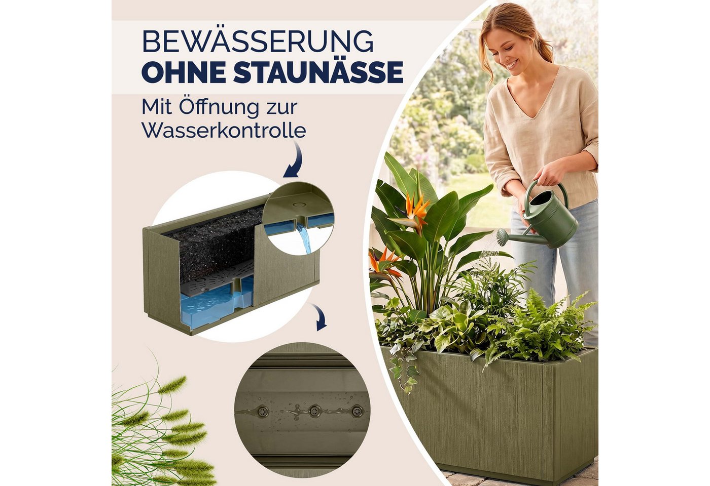 Casaria Blumenkasten Ethica, 4x 80L 80x36x36cm Ethica Pflanzkübel Winterfest Übertopf Olivgrün Bild 2
