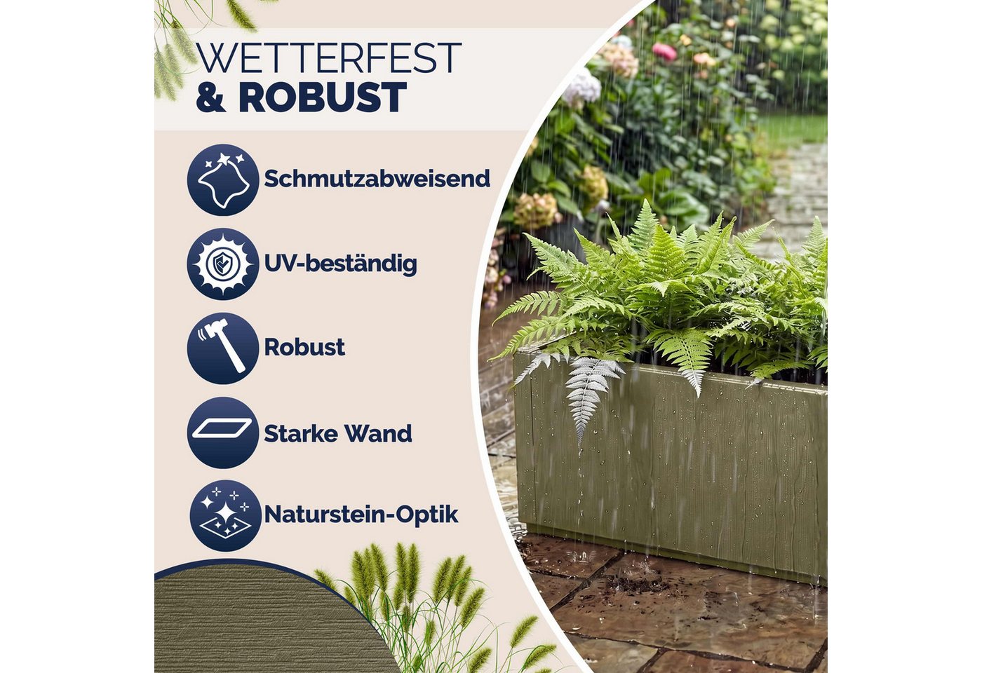 Casaria Blumenkasten Ethica, 4x 80L 80x36x36cm Ethica Pflanzkübel Winterfest Übertopf Olivgrün Bild 5