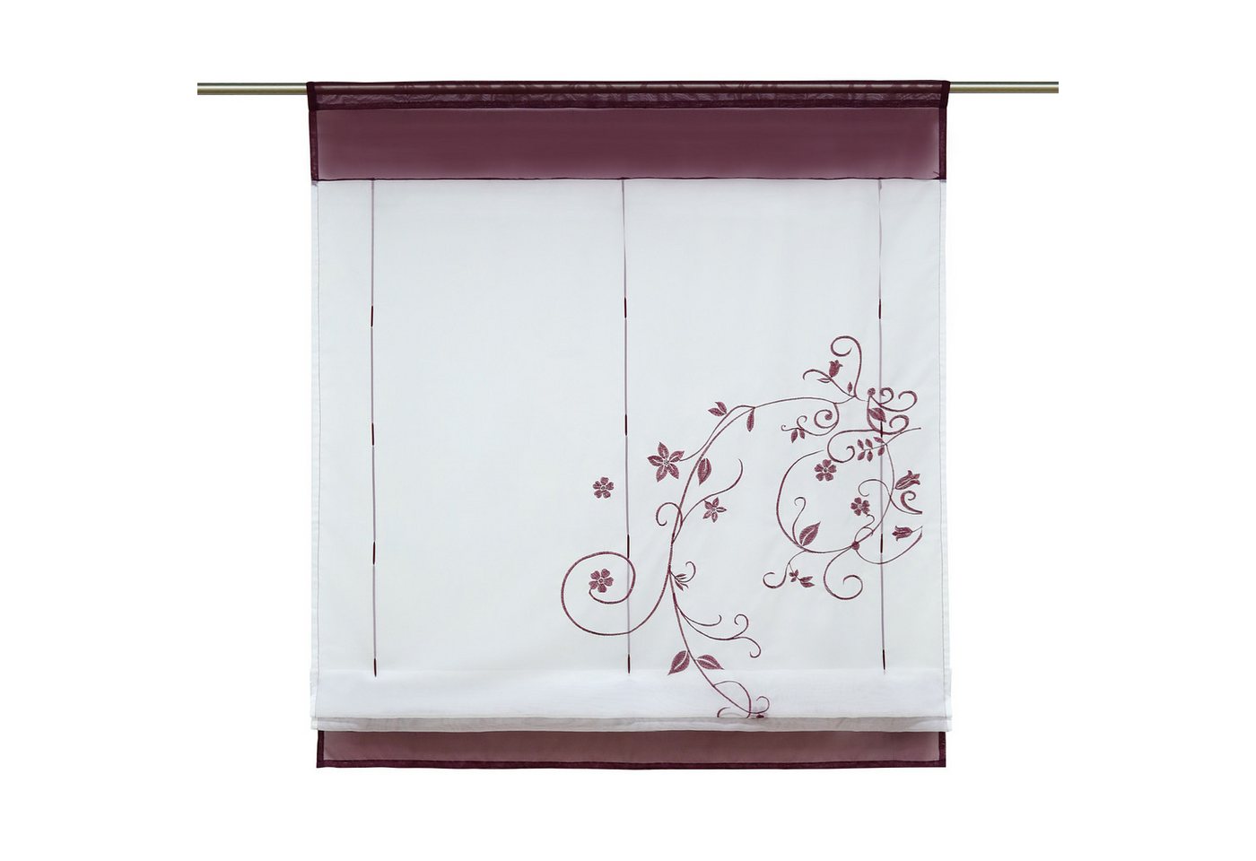 Joyswahl Raffrollo mit Blumenmotiv, Fensterrollo wählbar in Rot & Grau, mit Stangendurchzug, Voile Raffgardinen mit Blumen-Stickerei Tunnelzug, Küche Bild 3