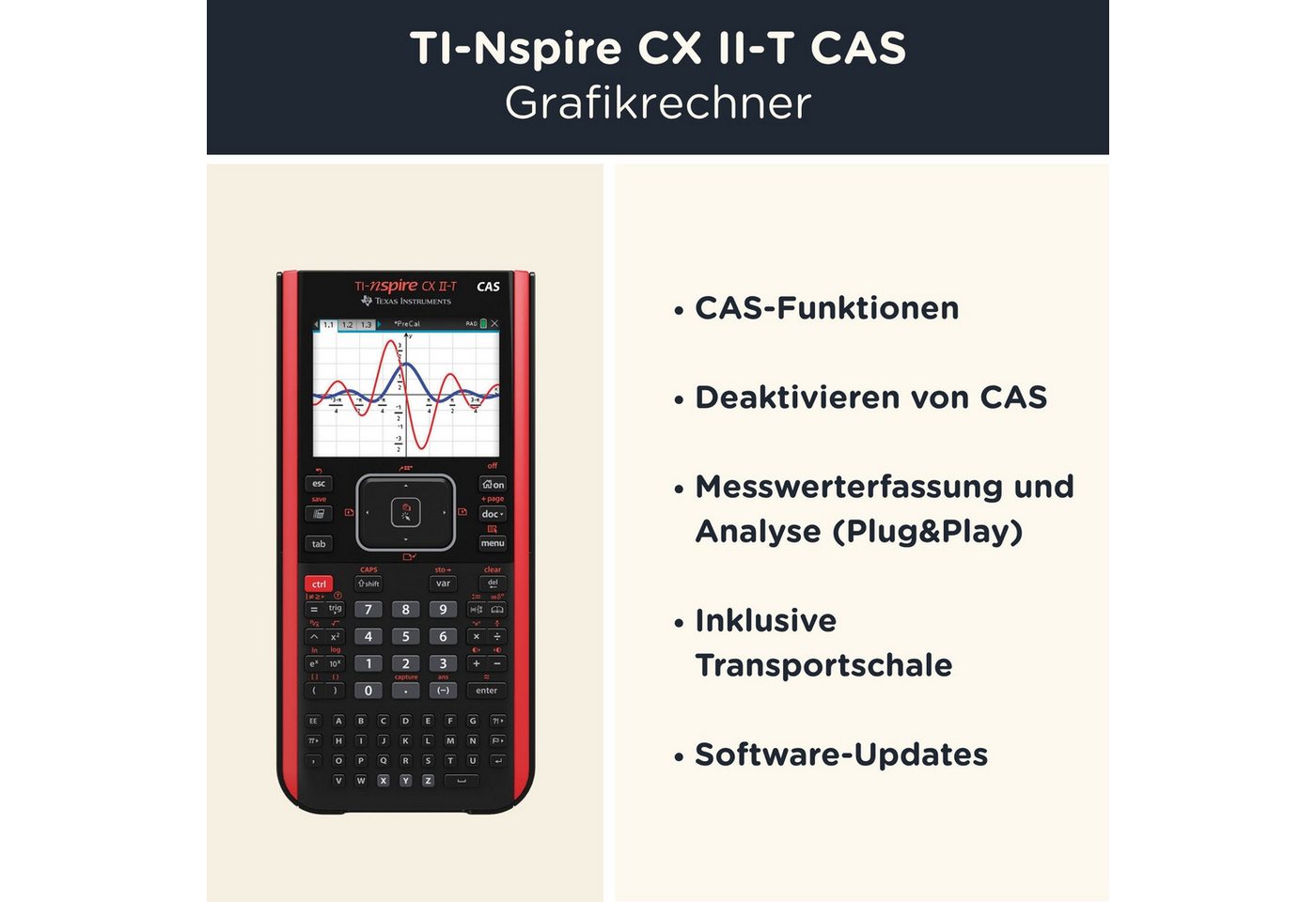 Texas Instruments Taschenrechner TI-Nspire CX II-T CAS inkl. WYNGS Schutztasche Rot Bild 3