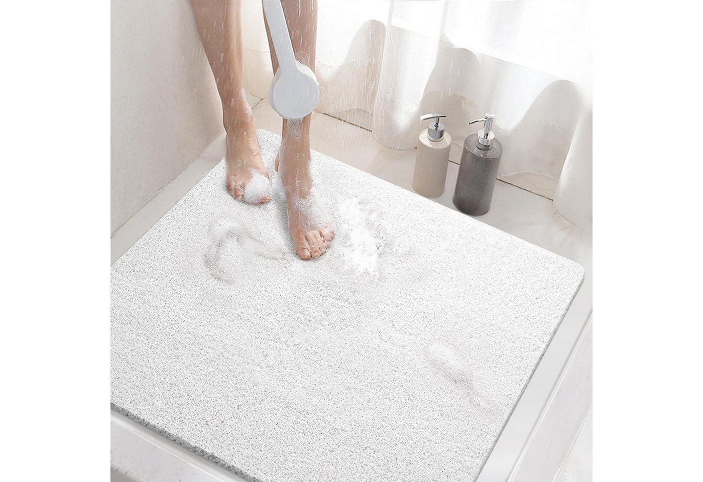 LuxusKollektion Duscheinlage Duschmatte rutschfest Ablauf PVC Luffa Weiß 60 x 60 cm (Quadratisch) Bild 4