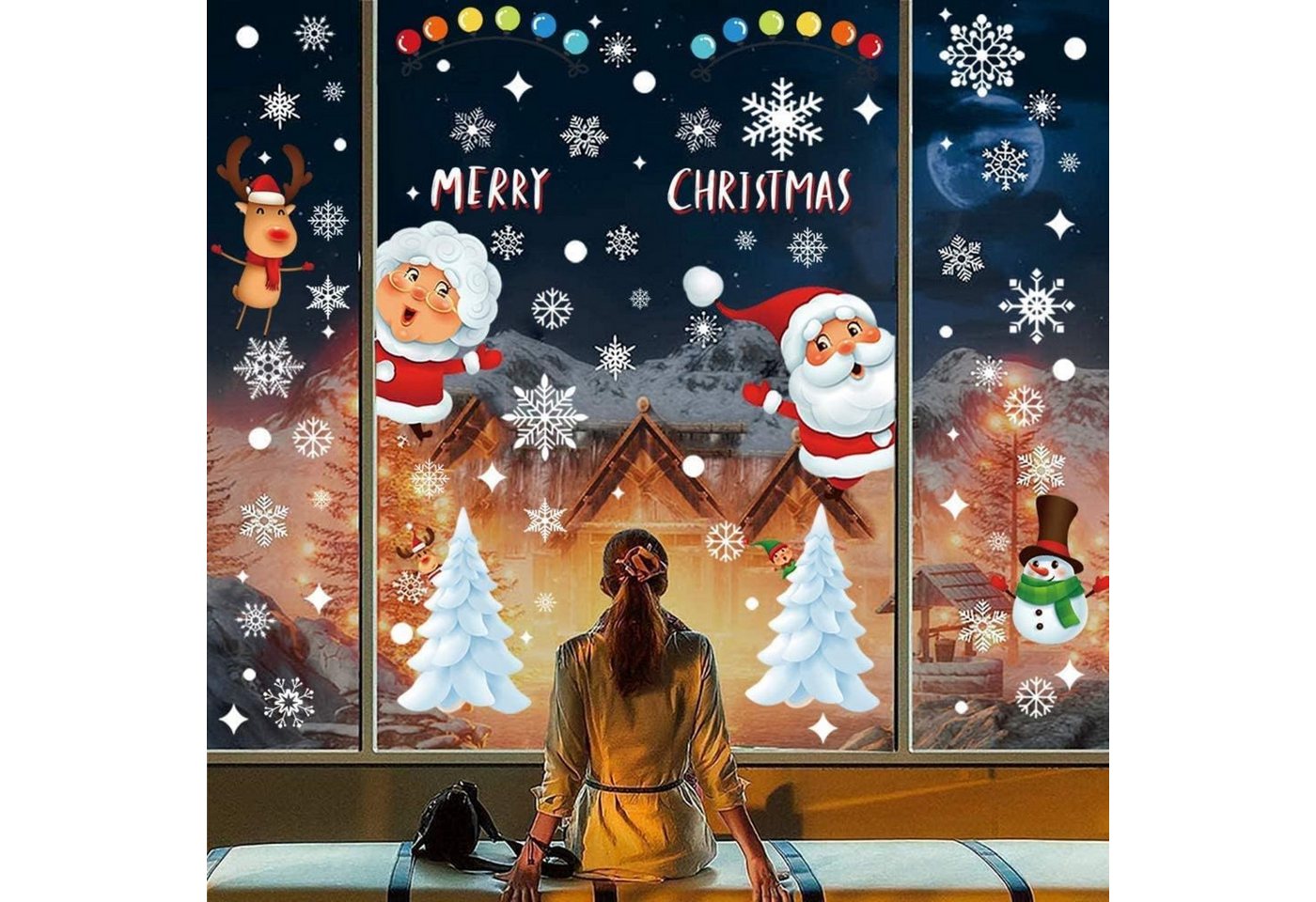 LA CUTE Fenstersticker 313tlg Fensterbilder Weihnachten Schneeflocken Sticker Set, Matt, 313tlg Weihnachts Fensterbilder wiederverwendbar PVC Set Bild 2