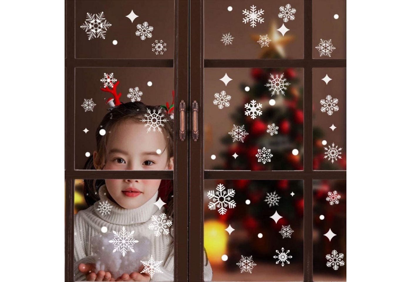 LA CUTE Fenstersticker 313tlg Fensterbilder Weihnachten Schneeflocken Sticker Set, Matt, 313tlg Weihnachts Fensterbilder wiederverwendbar PVC Set Bild 5