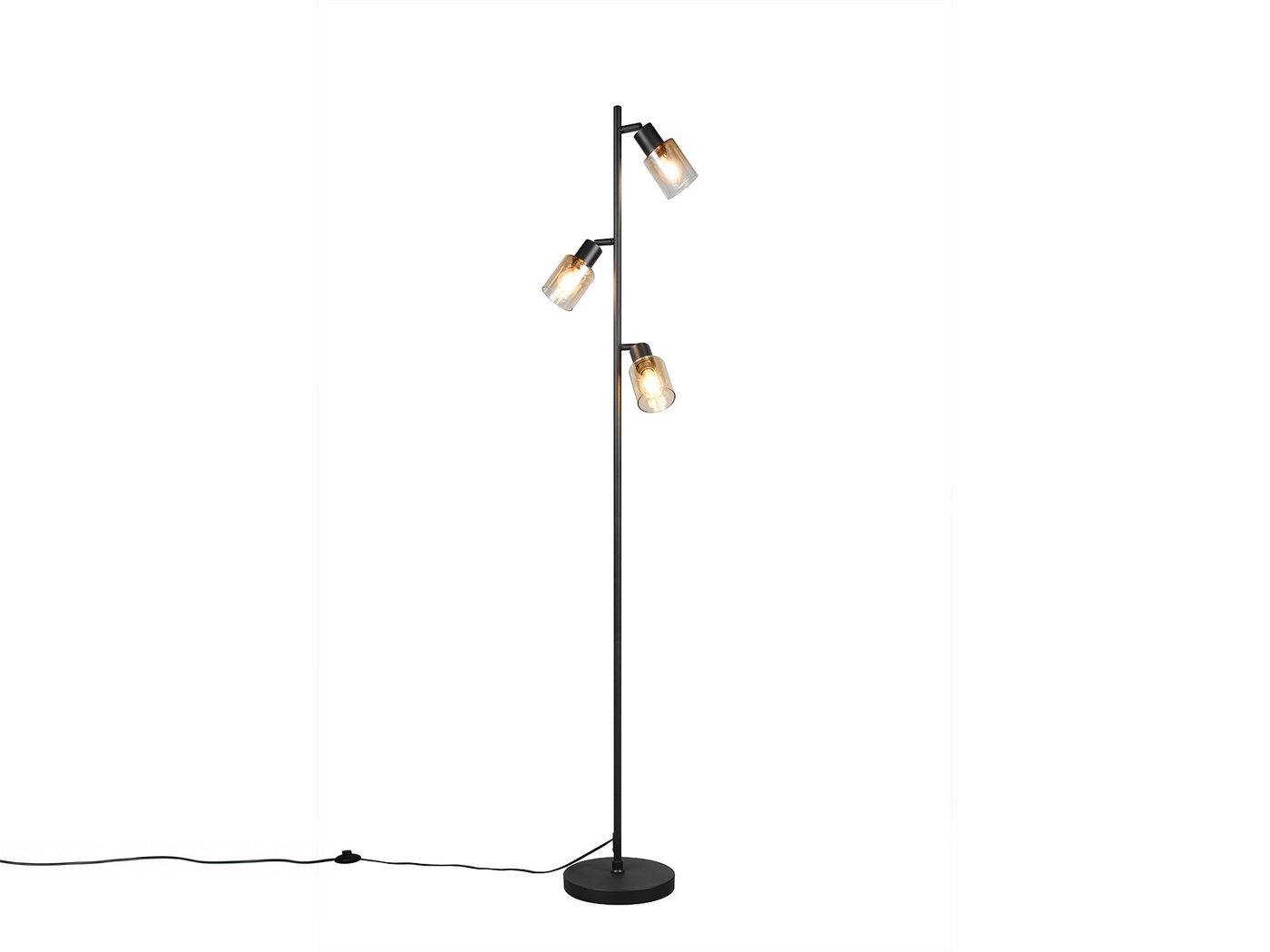 Reality Leuchten LED Stehlampe mit 3 schwenkbaren Glas Spots Höhe 154cm, Dimmfunktion, LED wechselbar, Warmweiß, Wohnzimmer Stehleuchte mit Strahlern Amberfarbig inkl. Leuchtmitteln Bild 3