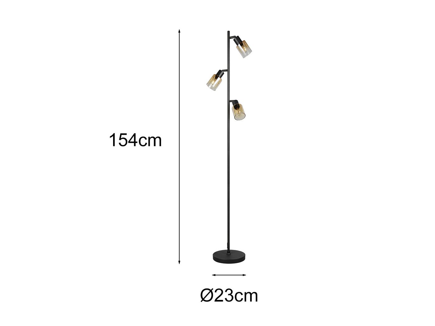 Reality Leuchten LED Stehlampe mit 3 schwenkbaren Glas Spots Höhe 154cm, Dimmfunktion, LED wechselbar, Warmweiß, Wohnzimmer Stehleuchte mit Strahlern Amberfarbig inkl. Leuchtmitteln Bild 5