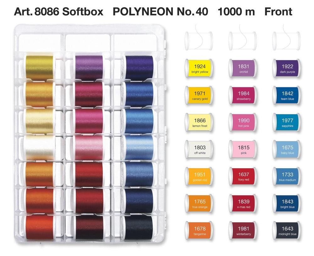 Madeira - Garnkoffer Polyneon No.40/ 40 Farben / 1000 m + 2 Bobbinfil Stickgarn Bild 3