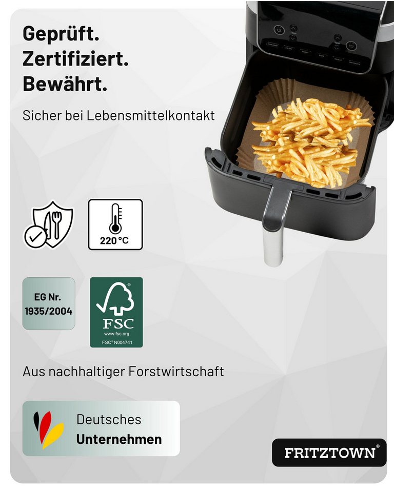 FRITZTOWN Backpapier Air fryer Backpapier, Backpapier für die Heißluftfritteuse, Air fryer Heißluftfritteuse Backpapier Einwegschalen