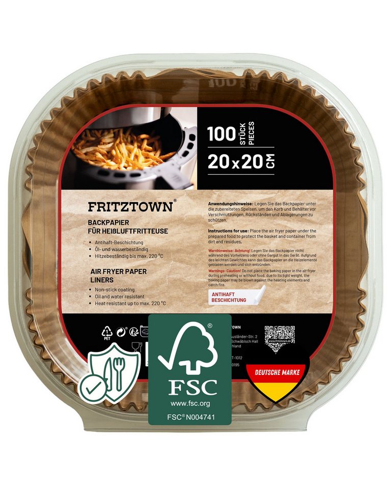 FRITZTOWN Backpapier Air fryer Backpapier, Backpapier für die Heißluftfritteuse, Air fryer Heißluftfritteuse Backpapier Einwegschalen Bild 2