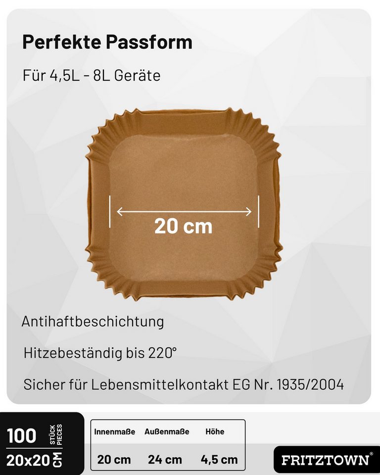 FRITZTOWN Backpapier Air fryer Backpapier, Backpapier für die Heißluftfritteuse, Air fryer Heißluftfritteuse Backpapier Einwegschalen Bild 5