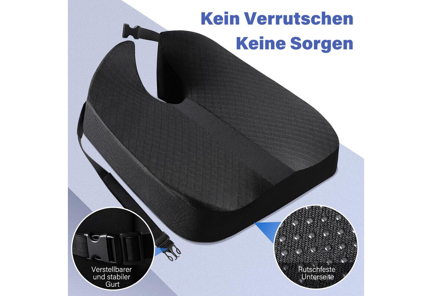 MOPUEA Sitzkissen Auto Memory Schaum Autositzkissen Orthopädisches Sitzkissen, Ergonomisch Steißbein Entlastung Druckfrei Atmungsaktiv Für Bürostuhl Bild 2