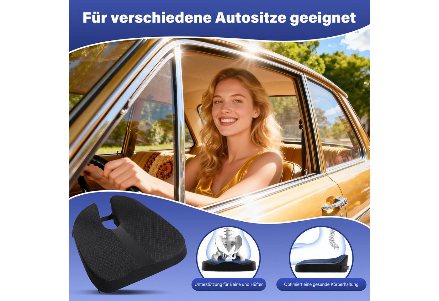 MOPUEA Sitzkissen Auto Memory Schaum Autositzkissen Orthopädisches Sitzkissen, Ergonomisch Steißbein Entlastung Druckfrei Atmungsaktiv Für Bürostuhl Bild 5