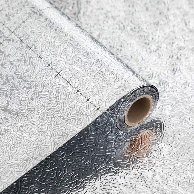 Linghhang - Aluminiumfolien-Tapete, 40 cm x 300 m, silberfarben, wasserfest, selbstklebende Küchentapete für Küchenarbeitsplatten, Spritzschutz,