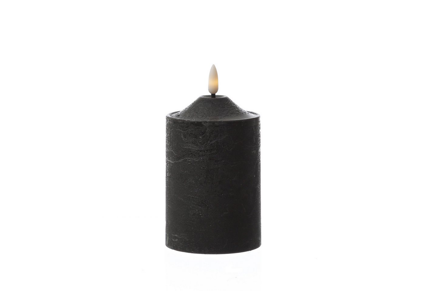 MARELIDA LED-Kerze Rustik-Optik Echtwachskerze H: 15cm, D: 7,5cm Timer schwarz, LED Classic, warmweiß (2100K bis 3000K)
