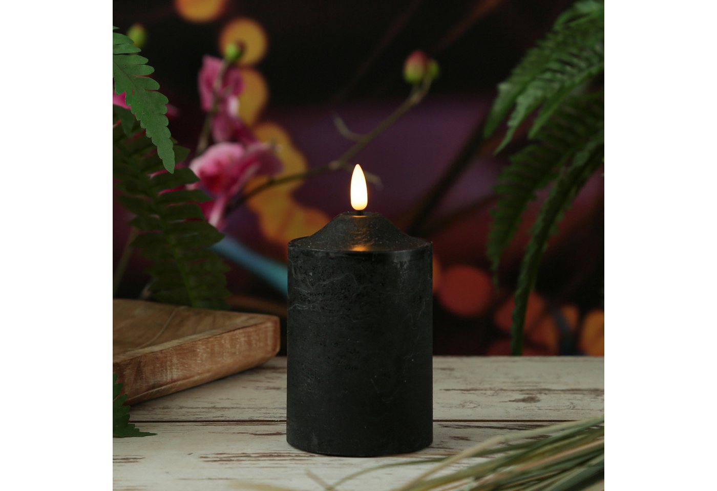 MARELIDA LED-Kerze Rustik-Optik Echtwachskerze H: 15cm, D: 7,5cm Timer schwarz, LED Classic, warmweiß (2100K bis 3000K) Bild 3