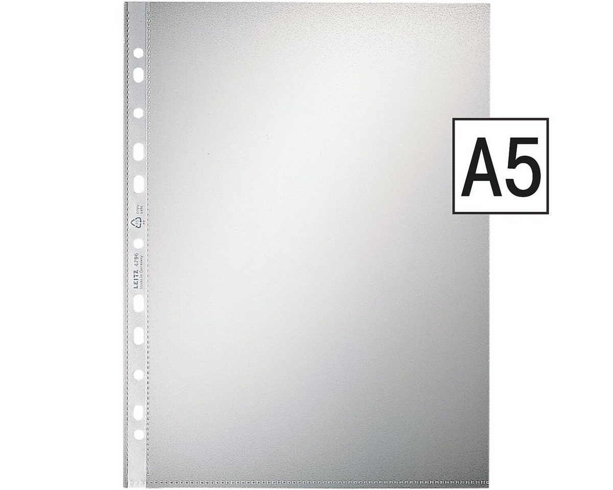LEITZ Prospekthülle 4795, 100 Stück, genarbt, Format A5, 6-fach-Lochung, oben offen