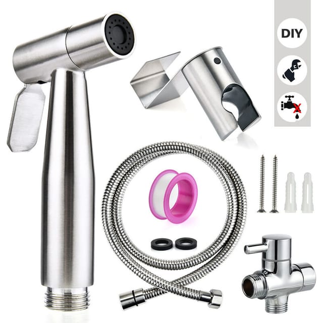 Linghhang - Toiletten-Bidet-Set mit Duschkopf – Hand-Bidet-Sprüher – Toiletten-Duschkopf mit Schlauch + Edelstahlhalterung