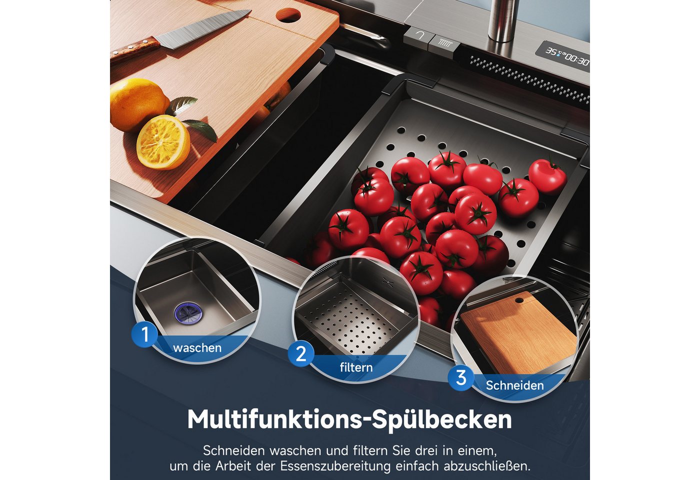 SONNI Küchenspüle Multifunktionale Küchenspüle,Temperaturkontrolle verfügbar, 45/75 cm