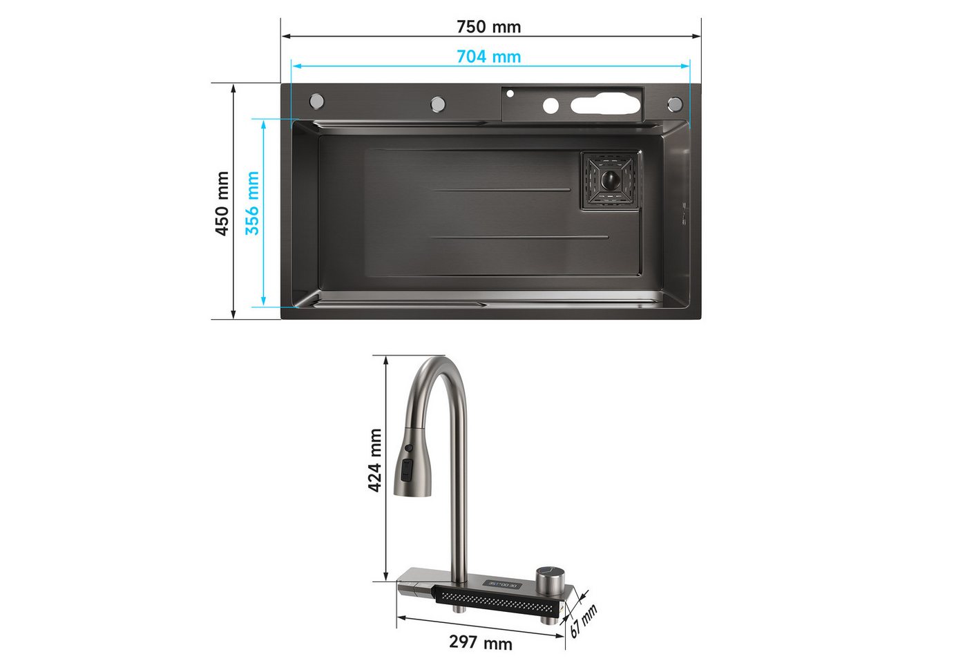 SONNI Küchenspüle Multifunktionale Küchenspüle,Temperaturkontrolle verfügbar, 45/75 cm Bild 4
