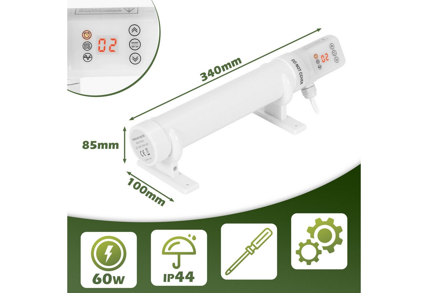 Clanmacy Heizgerät Gewächshausheizung mit Temperaturregler Elektrische Stabheizung 60W, 60 W Bild 4