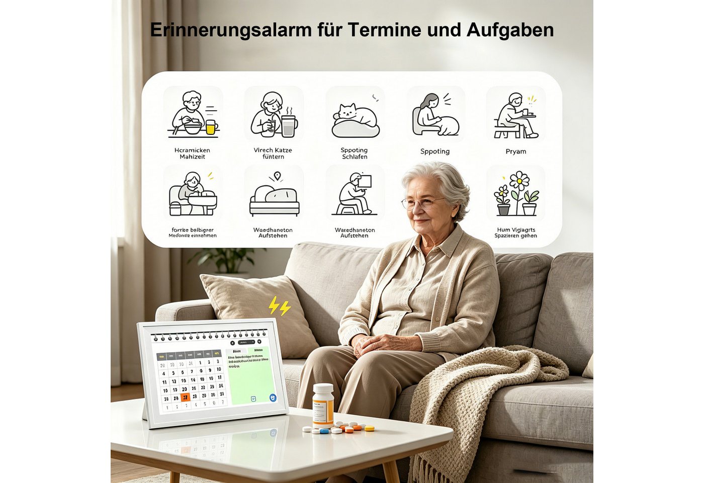 ibettertec Bilderrahmen 10,1 Zoll Digitaler Bilderrahmen Kalenderuhr mit Wetterstation, (Wandmontage & Tischaufstellung), Tages- und Monatskalender, Digitaler Bilderrahmen, 18 Sprachen, Foto- & Videowiedergabe per USB oder Speicherkarte
