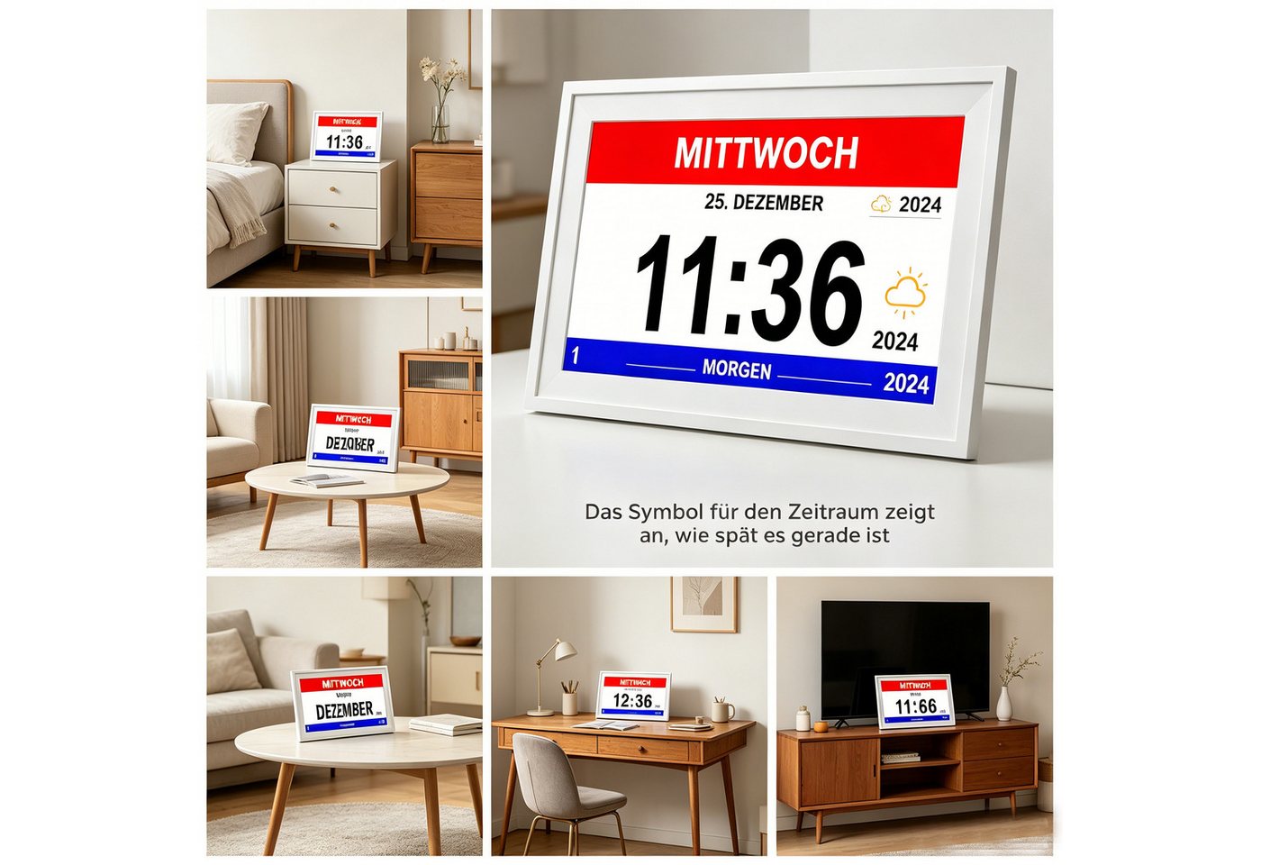 ibettertec Bilderrahmen 10,1 Zoll Digitaler Bilderrahmen Kalenderuhr mit Wetterstation, (Wandmontage & Tischaufstellung), Tages- und Monatskalender, Digitaler Bilderrahmen, 18 Sprachen, Foto- & Videowiedergabe per USB oder Speicherkarte Bild 2