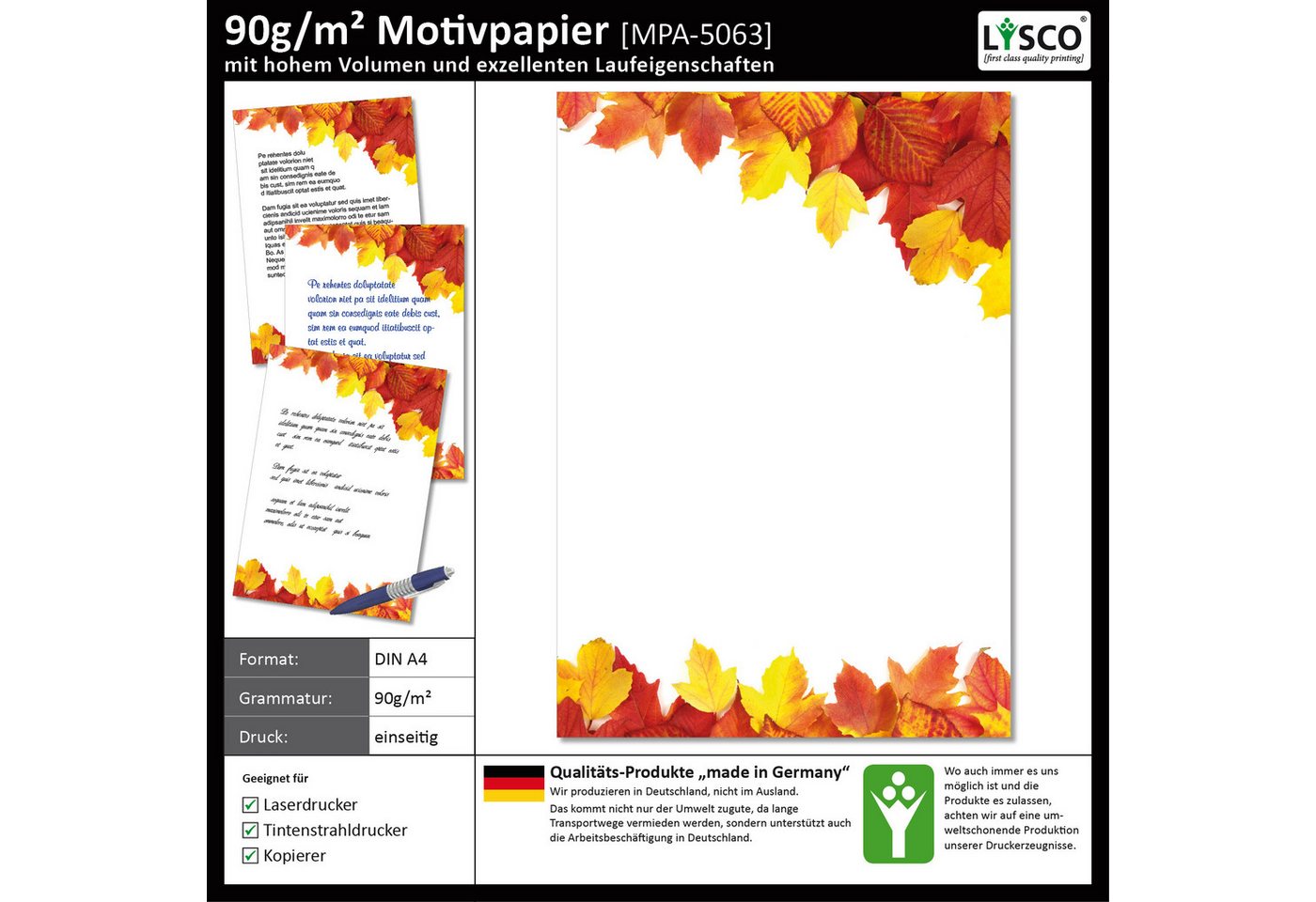 LYSCO Briefpapier Motivpapier Laubfall Blätter Blatt Herbst DIN A4 gut beschreibbar, herbstliches Flair, für alle Drucker geeigent. Bild 2